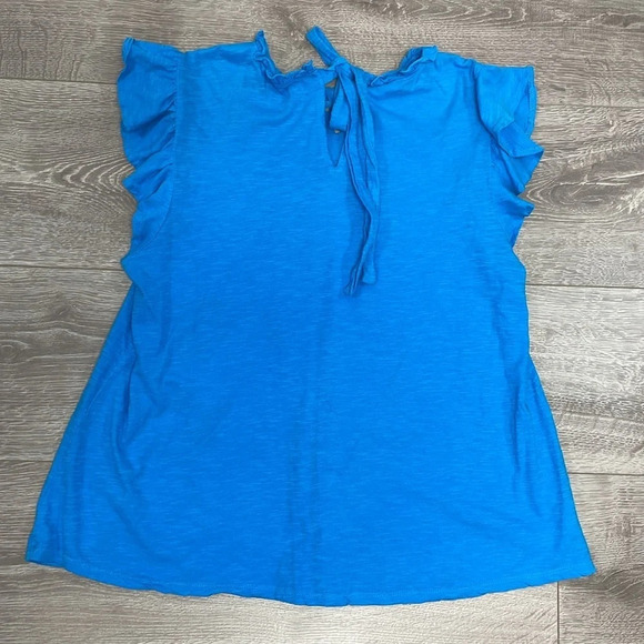 Loft Outlet Flutter Sleeve Eyelet Tie Back Blue Top M - Picture 11 of 12
